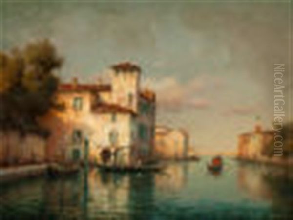 View Of A Venetian Canal Oil Painting by Joseph-Antoine Bouvard