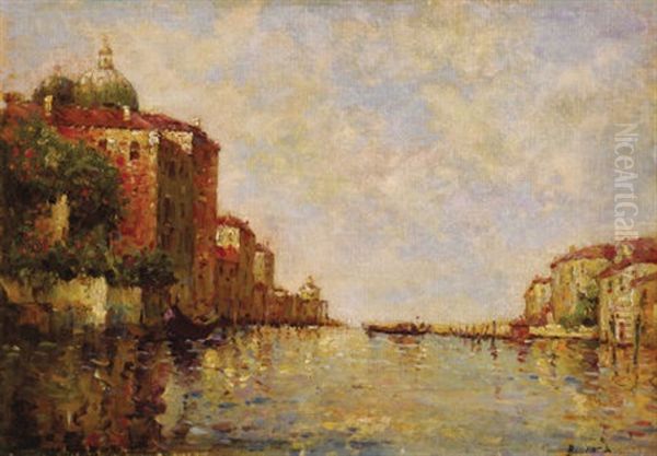 A Venetian Canal Oil Painting by Joseph-Antoine Bouvard