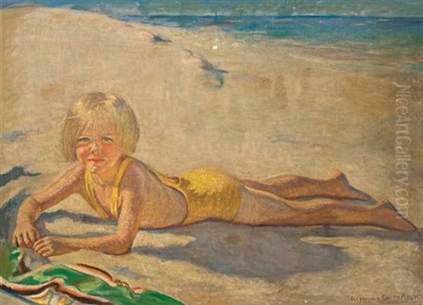 Girl On A Beach (rosamond Laidler) Oil Painting by Rosamond Smith Bouve