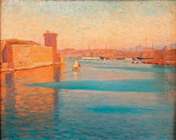 L'entree Du Vieux Port De Marseille Panel Painting (a L'arc En Ciel) Oil Painting by Henry Bouvet