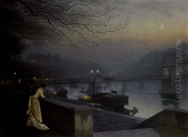 Nocture Sur Le Quai Oil Painting by Henry Bouvet