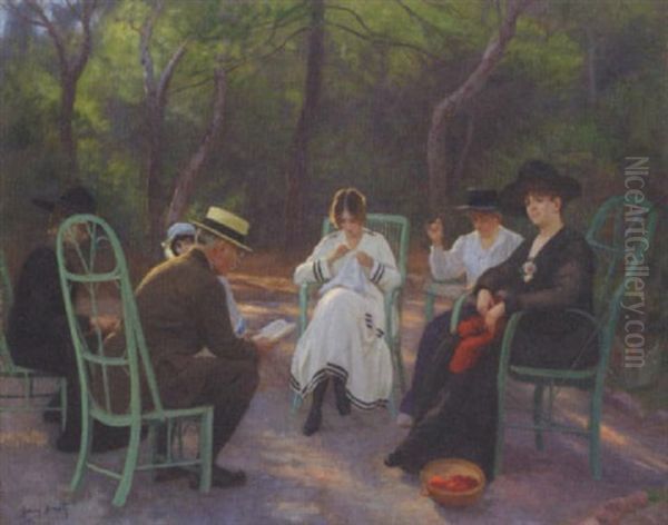 Au Jardin Oil Painting by Henry Bouvet