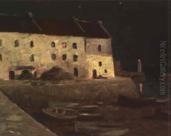 Port De Sauzon, La Nuit Oil Painting by Henry Bouvet