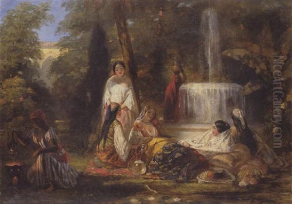 Jeunes Femmes Dans Le Jardin Du Serail Oil Painting by Augustus Jules Bouvier