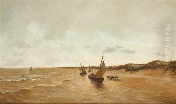 Retour Des Pecheurs Sur La Plage Oil Painting by Gustavus Arthur Bouvier