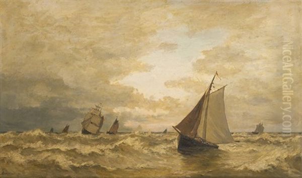 Marine Avant L'orage Oil Painting by Gustavus Arthur Bouvier