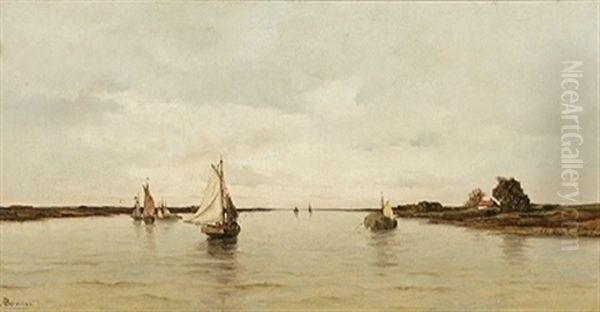 Voiliers Sur La Riviere Oil Painting by Gustavus Arthur Bouvier