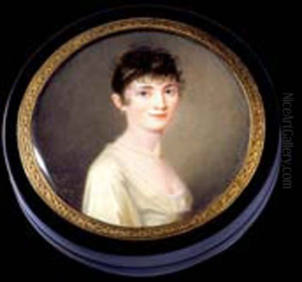 Portrait De Jeune Femme En Robe De Soie Ivoire Et Coiffee De Fines Meches Oil Painting by Pierre Louis Bouvier