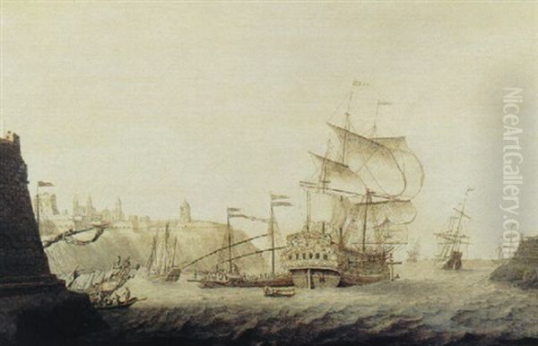 Marine Pres D'une Ville Hollandaise Oil Painting by Cornelis Bouwmeester