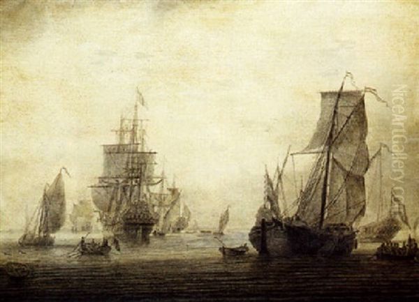 Navires Hollandais Sur Une Mer Calme Oil Painting by Cornelis Bouwmeester