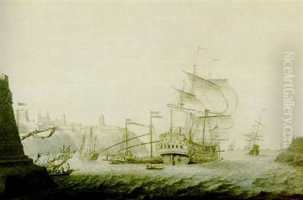 Marine Pres D'une Ville Hollandaise Oil Painting by Cornelis Bouwmeester