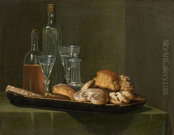 Nature Morte Aux Biscuits Et Verrerie Oil Painting by Andre Bouys