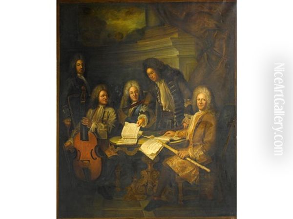 La Barre And Other Musicians Oil Painting by Andre Bouys