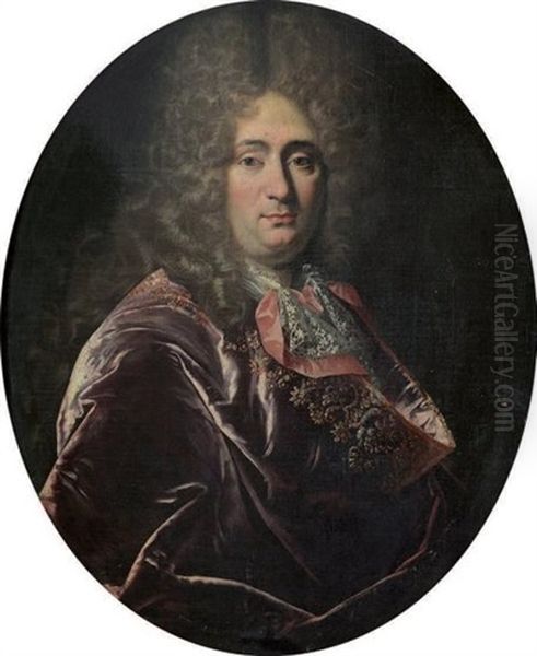 Portrait D'homme A La Draperie Rouge Oil Painting by Andre Bouys