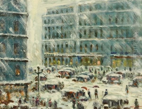 New York City In The Snow Oil Painting by Harriette Bowdoin