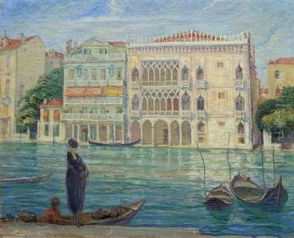 A Venetian Canal Oil Painting by Harriette Bowdoin