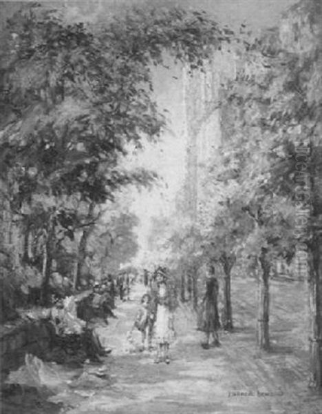 A Walk By The Park Oil Painting by Harriette Bowdoin