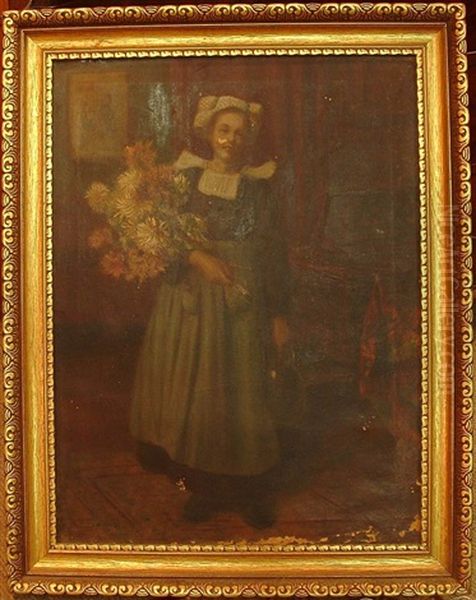 Woman With Chrysanthemums Oil Painting by Benjamin James Bowen