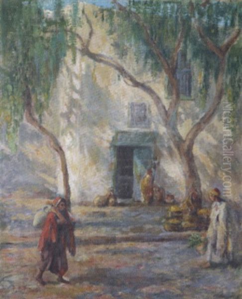 Les Poivriers A Kairouan Oil Painting by Benjamin James Bowen