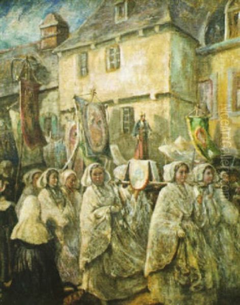 Procession Du Pardon De Ste-anne Dans La Ville Close A Concarneau Oil Painting by Benjamin James Bowen