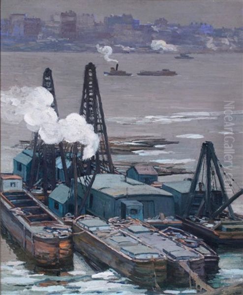 Portland Harbor Oil Painting by Alexander Bower