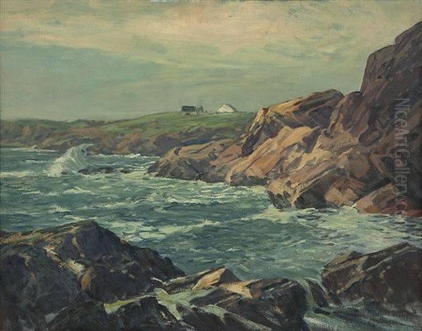 Maine Coastal View With Distant Farm Oil Painting by Alexander Bower