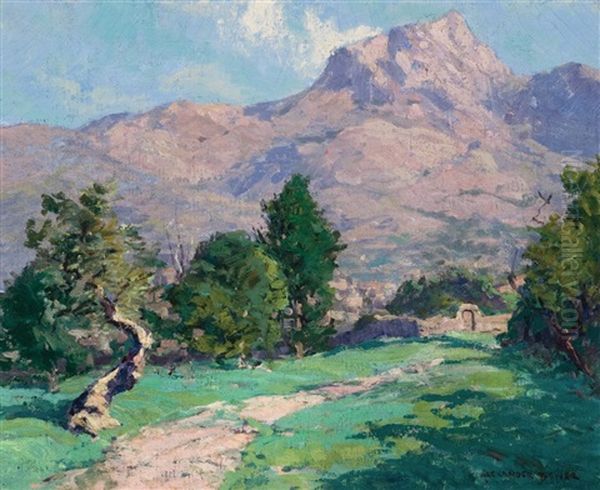 Western Mountain Landscape With Stone Fence Oil Painting by Alexander Bower