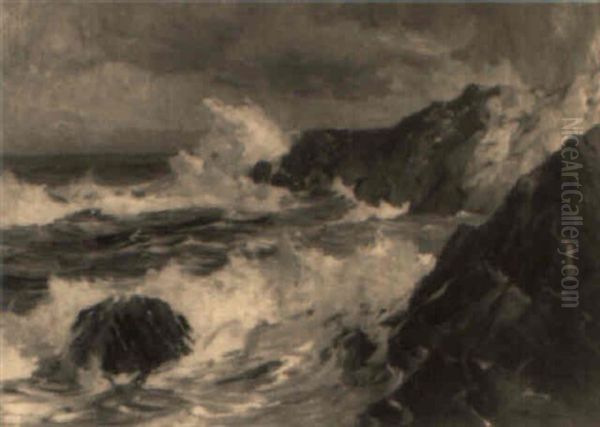 Rocky Maine Coast Oil Painting by Alexander Bower