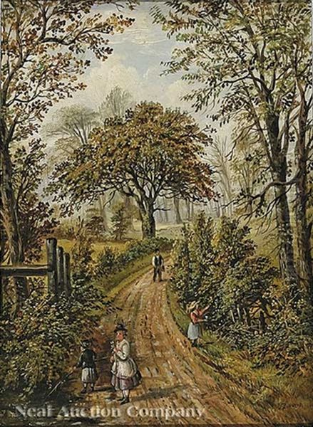 A Country Walk (+ Picking Wild Flowers; 2 Works) Oil Painting by Albert Edward Bowers