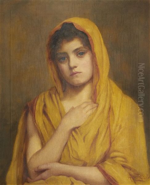 Portrait Of A Girl Dressed In Yellow Oil Painting by Anna Elizabeth Bowler