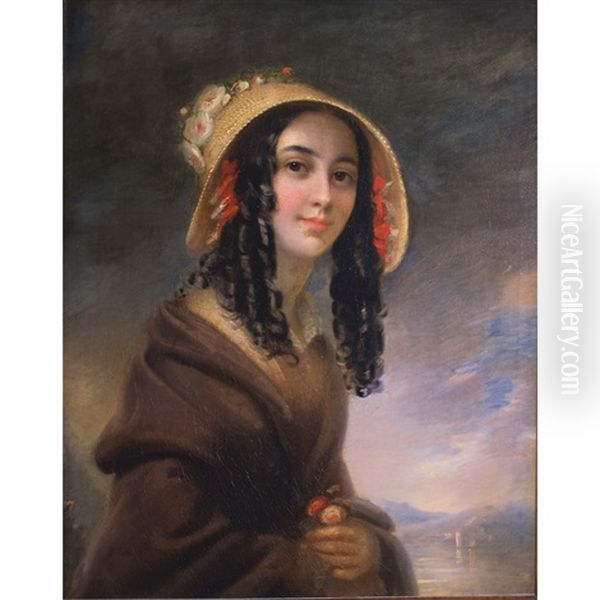 Portrait Of A Young Lady With A Straw Hat Oil Painting by William (Sir) Boxall