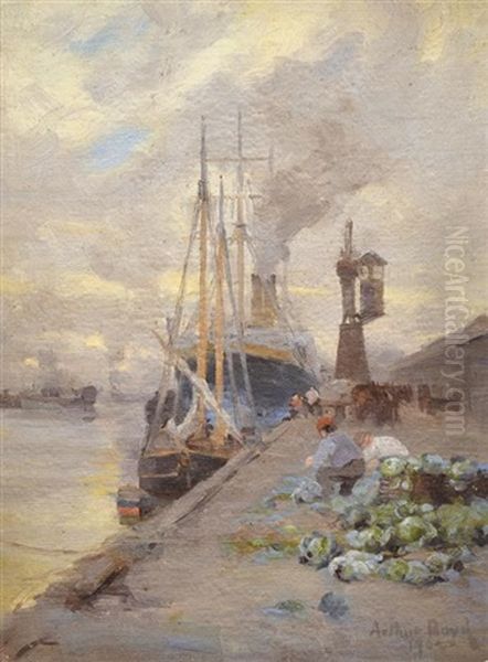 Docked Ship Oil Painting by Arthur Merric Boyd