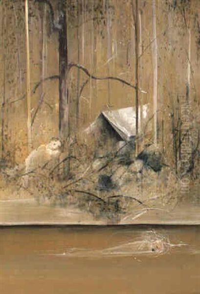 Figures And Tent Oil Painting by Arthur Merric Boyd