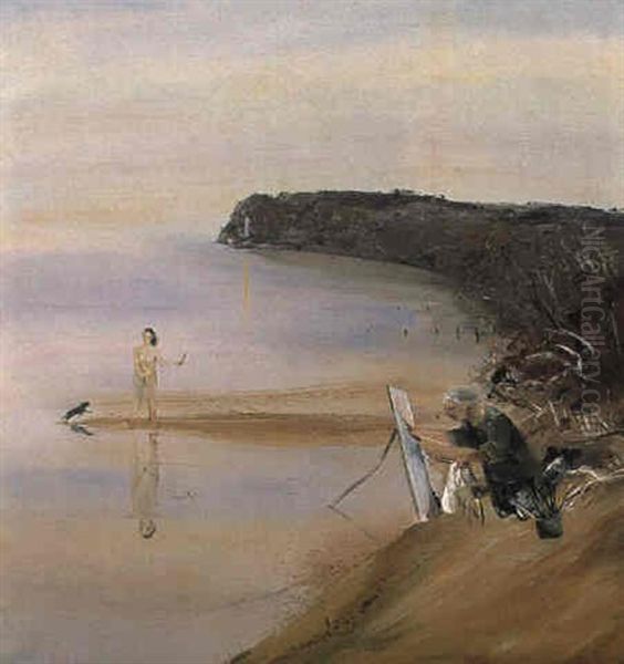 Artist And Nude Oil Painting by Arthur Merric Boyd