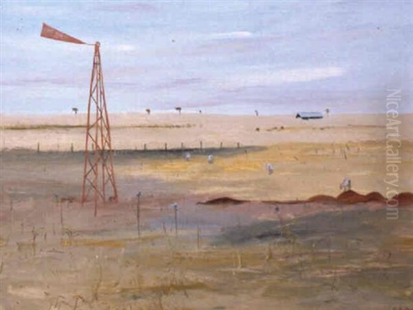 Windmill And Wimmera Oil Painting by Arthur Merric Boyd