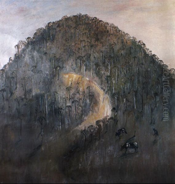 Hillside With Farmer And Cattle, Shoalhaven Oil Painting by Arthur Merric Boyd