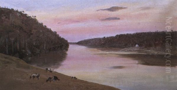 Shoalhaven River At Sunrise With Cattle Oil Painting by Arthur Merric Boyd