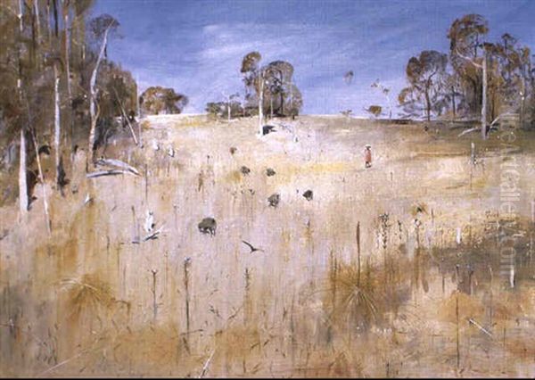 Shoalhaven Hillside With Figure Oil Painting by Arthur Merric Boyd