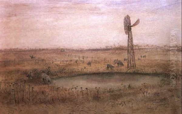 Wimmera Landscape And Dam Oil Painting by Arthur Merric Boyd