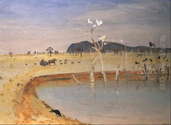 Wimmera Landscape With Farmer And Cockatoos Oil Painting by Arthur Merric Boyd