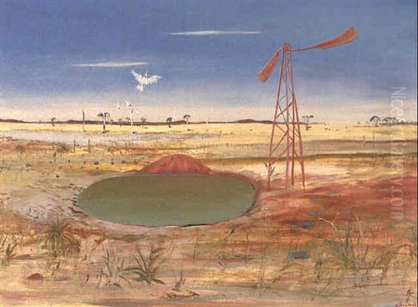 Wimmera Landscape With Dam And Water Pump Oil Painting by Arthur Merric Boyd