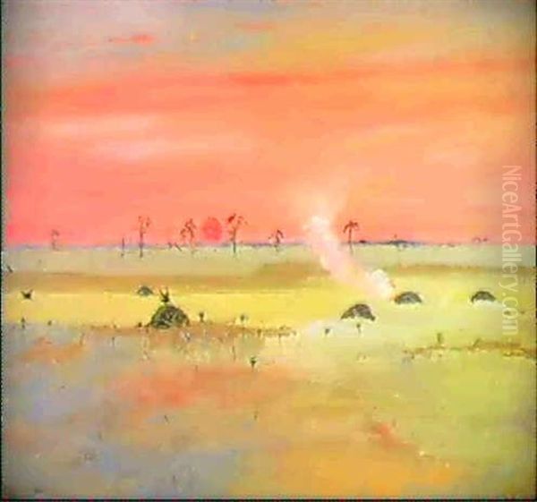 Burning Off At Sunset, Wimmera Landscape Oil Painting by Arthur Merric Boyd