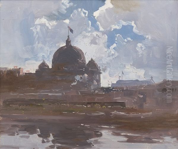 Flinders Street From The Banks Of The Yarra Oil Painting by Penleigh Boyd