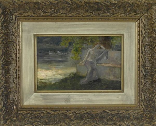 Traumende Nymphe Mit Schwanen Am Seeufer Oil Painting by Abel Dominique Boye