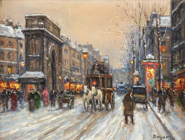 Belebte Pariser Strase Im Winter Oil Painting by Emile Boyer