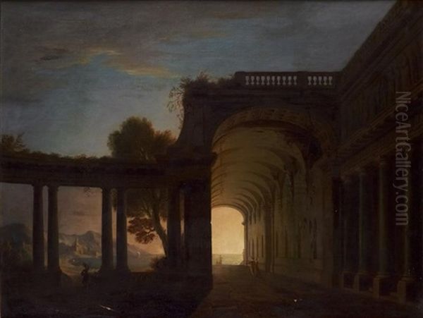 Promeneurs Sous Une Galerie Ouverte Au Crepuscule Oil Painting by Michel Boyer