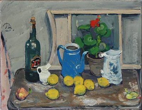 Still Life On Table Oil Painting by Peter Rostrup Boyesen