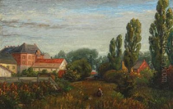 Person In The Meadow At The Edge Of Town by Peter Rostrup Boyesen