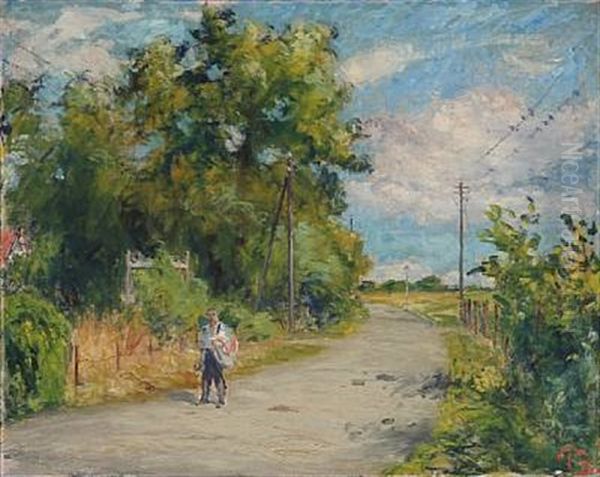 Country Road With Walking Figure by Peter Rostrup Boyesen