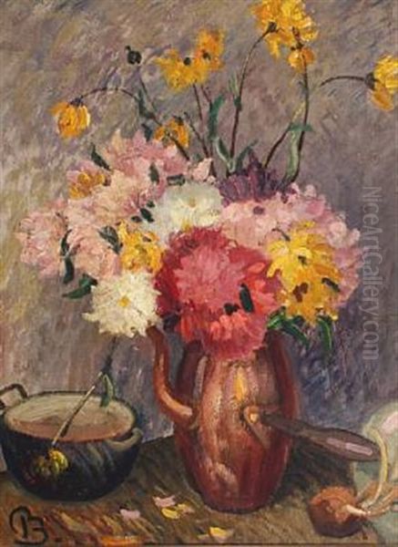 Still Life With Flowers In A Copper Pot by Peter Rostrup Boyesen